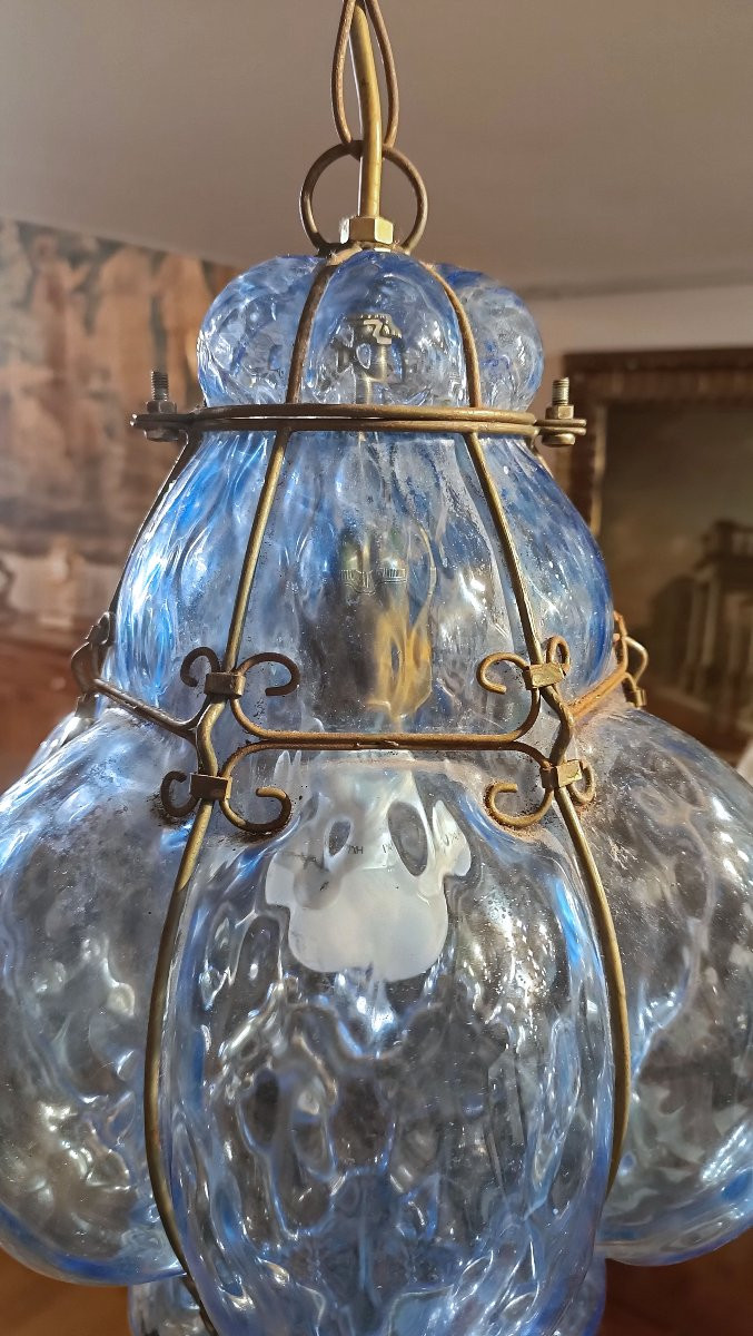 LAMPADA IN VETRO BLU DI MURANO PRIMI DEL XX SECOLO-photo-2