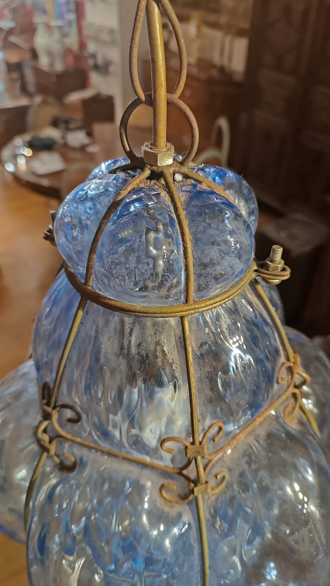 LAMPADA IN VETRO BLU DI MURANO PRIMI DEL XX SECOLO-photo-3