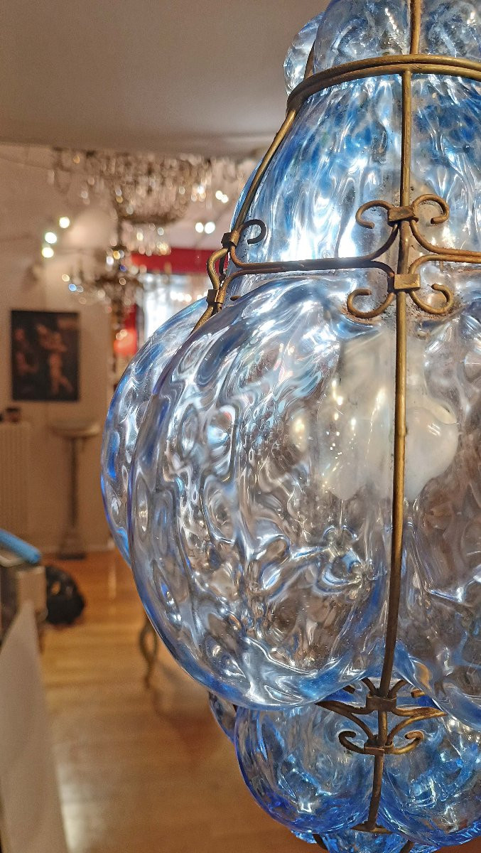 LAMPADA IN VETRO BLU DI MURANO PRIMI DEL XX SECOLO-photo-4