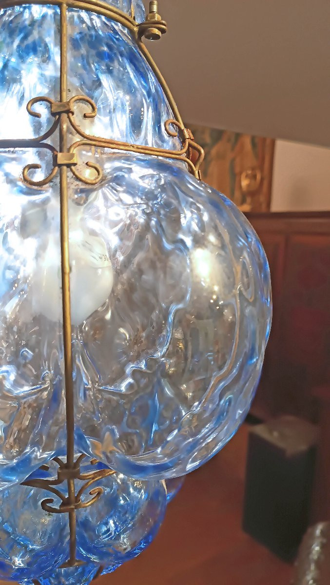 LAMPADA IN VETRO BLU DI MURANO PRIMI DEL XX SECOLO-photo-5