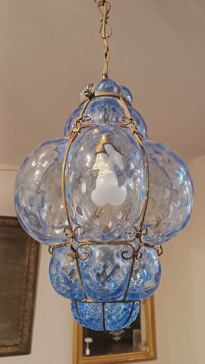 LAMPADA IN VETRO BLU DI MURANO PRIMI DEL XX SECOLO-photo-6