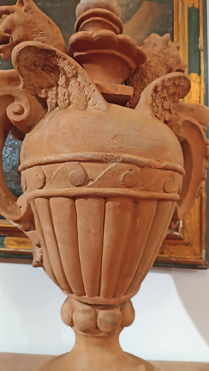 COPPIA DI VASI IN TERRACOTTA NEOCLASSICI FINE DEL XVIII SECOLO-photo-2