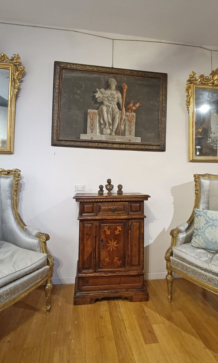 PICCOLA CREDENZA IN NOCE CON INTARSI SECONDA META’ XVI SECOLO -photo-6