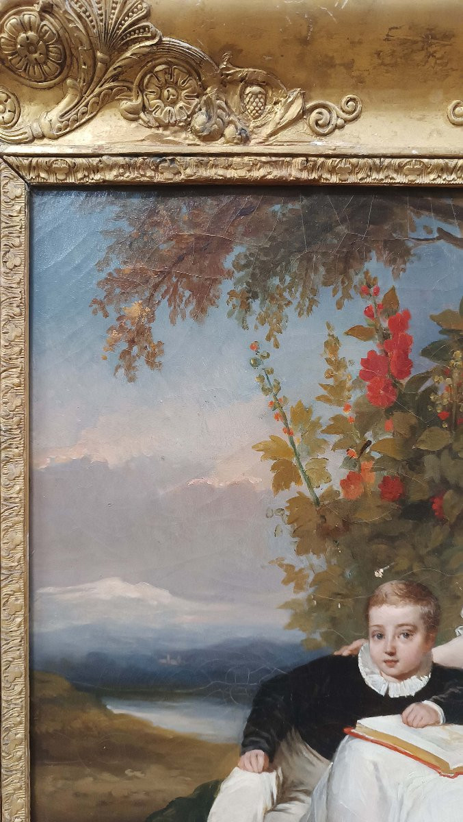 DIPINTO CON RITRATTO DI DUE FRATELLI PRIMI XIX SECOLO-photo-7