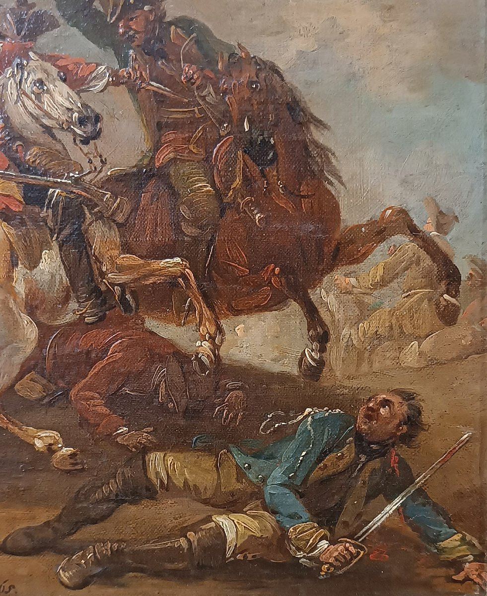 DIPINTO CON SCENA DI BATTAGLIA FINE DEL XVIII SECOLO -photo-3