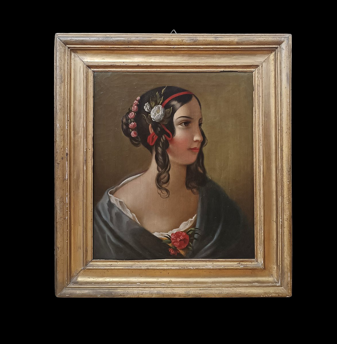 RITRATTO DI GIOVINETTA OLIO SU TELA META’ XIX SECOLO-photo-2