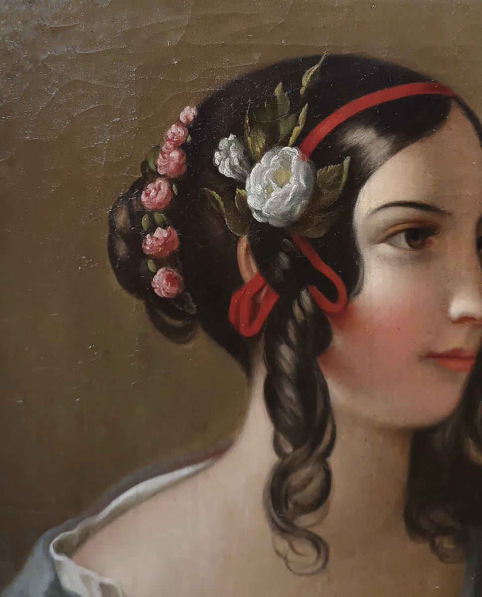 RITRATTO DI GIOVINETTA OLIO SU TELA META’ XIX SECOLO-photo-4