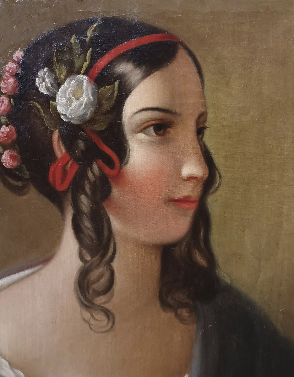RITRATTO DI GIOVINETTA OLIO SU TELA META’ XIX SECOLO-photo-1