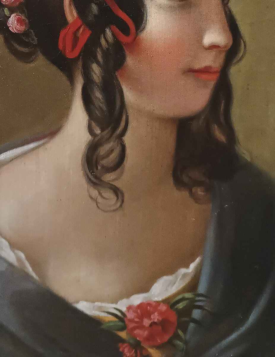 RITRATTO DI GIOVINETTA OLIO SU TELA META’ XIX SECOLO-photo-2