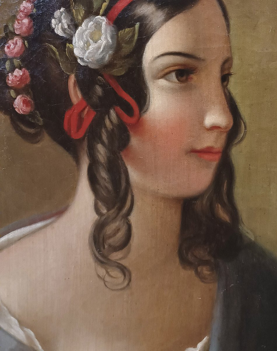 RITRATTO DI GIOVINETTA OLIO SU TELA META’ XIX SECOLO-photo-4