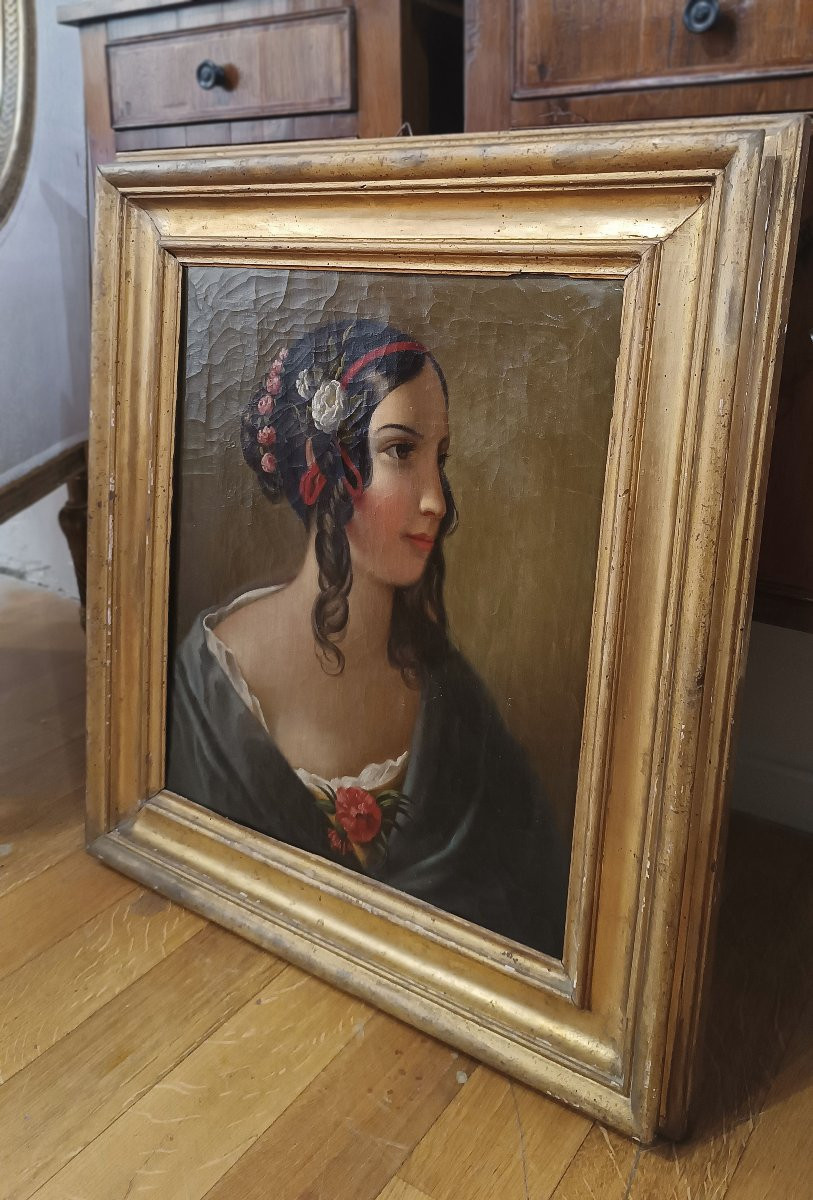 RITRATTO DI GIOVINETTA OLIO SU TELA META’ XIX SECOLO-photo-5