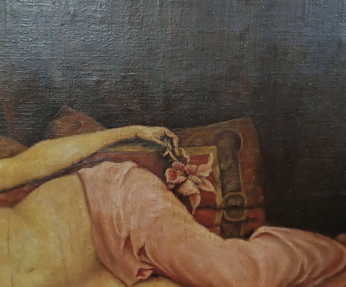 DIPINTO CON NUDO FEMMINILE LIBERTY FINE XIX SECOLO-photo-3