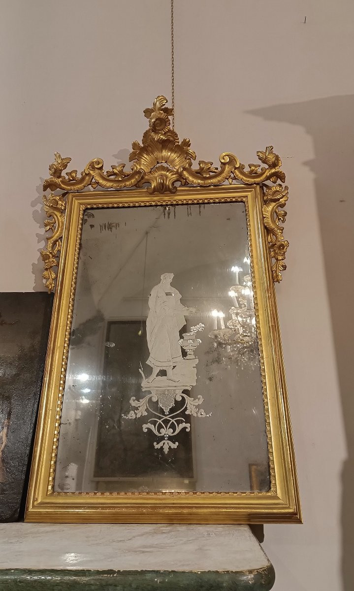 COPPIA DI SPECCHIERE NEOCLASSICHE CON VETRO INCISO FINE XVIII SECOLO-photo-3