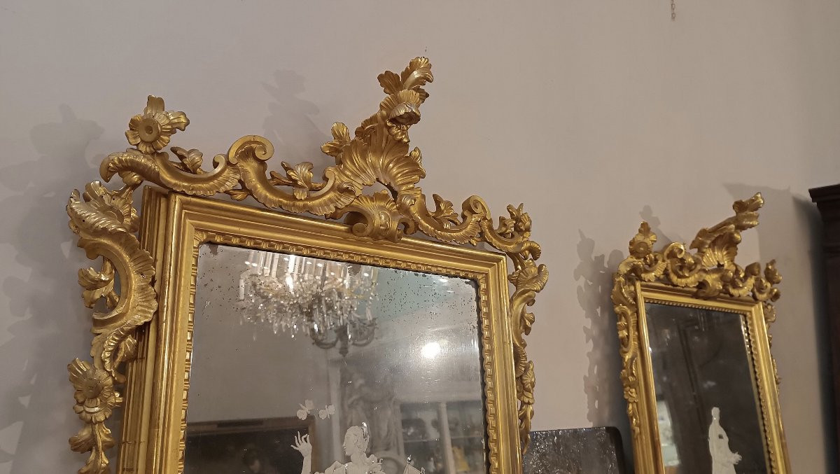 COPPIA DI SPECCHIERE NEOCLASSICHE CON VETRO INCISO FINE XVIII SECOLO-photo-3