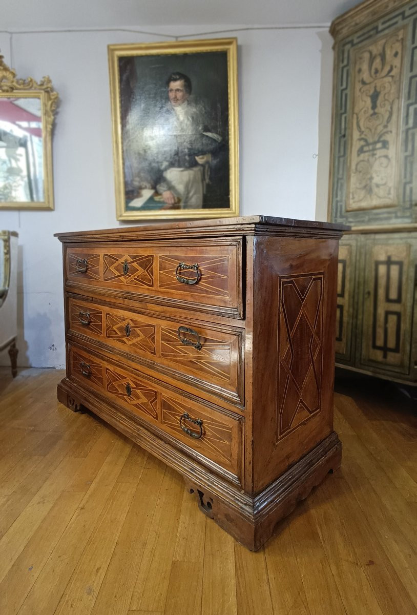 CASSETTONE IN NOCE CON INTARSI LUIGI XIV FINE DEL XVII SECOLO-photo-3
