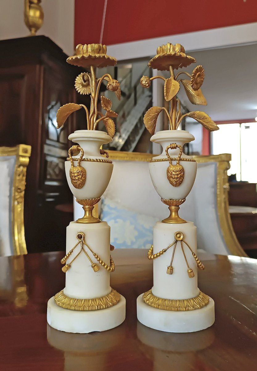 COPPIA DI CANDELIERI NEOCLASSICI FINE DEL XVIII SECOLO -photo-2