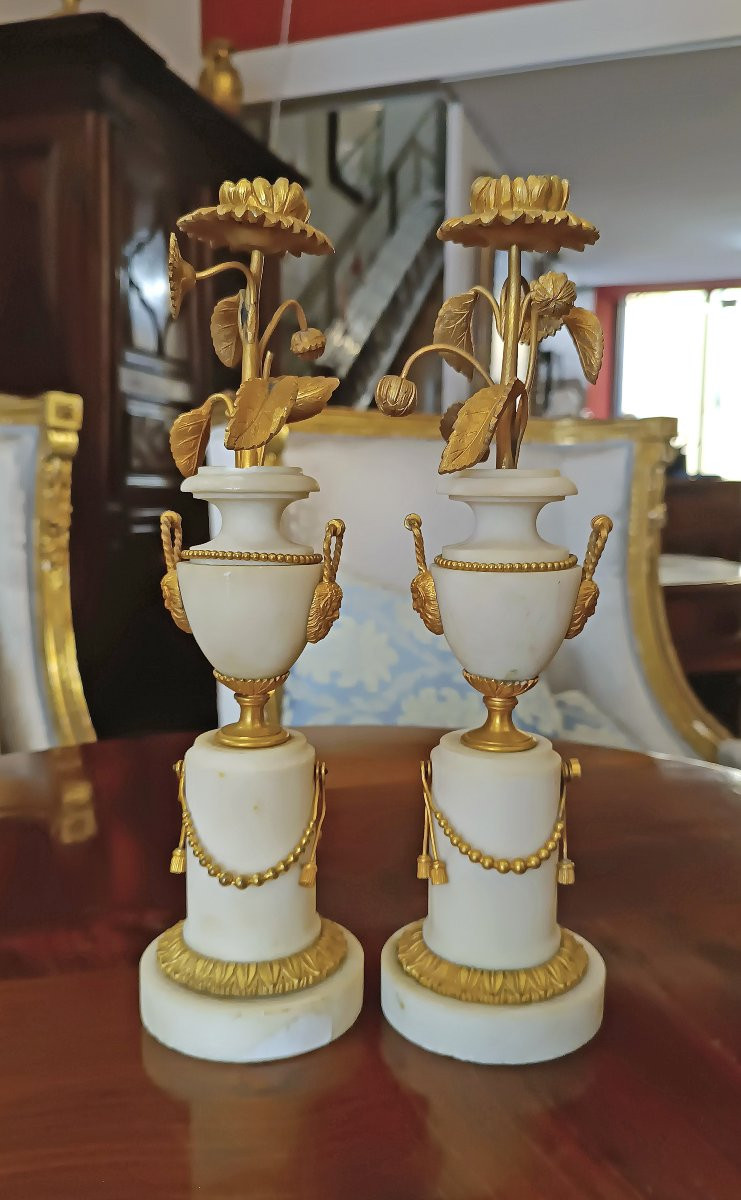 COPPIA DI CANDELIERI NEOCLASSICI FINE DEL XVIII SECOLO -photo-4