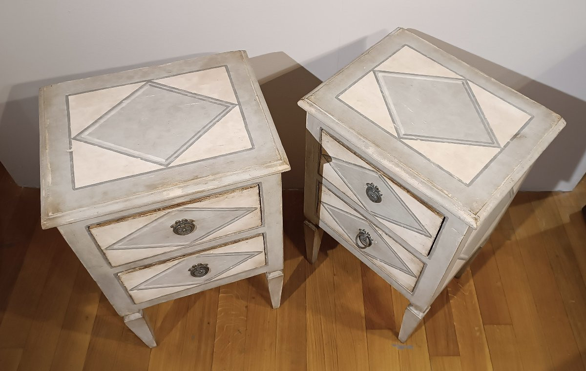 COPPIA DI COMODINI NEOCLASSICI DIPINTI INIZI XIX SECOLO-photo-2