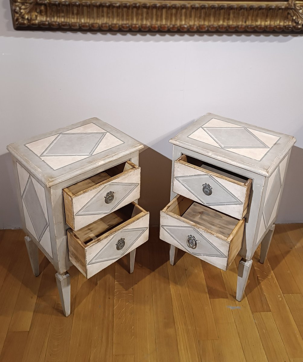 COPPIA DI COMODINI NEOCLASSICI DIPINTI INIZI XIX SECOLO-photo-4