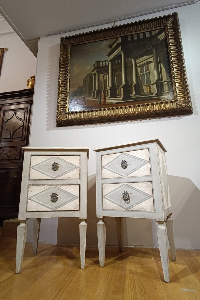COPPIA DI COMODINI NEOCLASSICI DIPINTI INIZI XIX SECOLO-photo-5