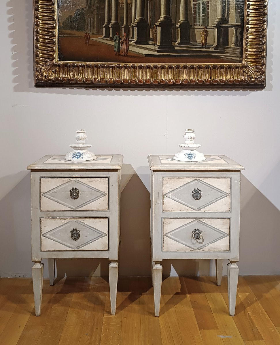 COPPIA DI COMODINI NEOCLASSICI DIPINTI INIZI XIX SECOLO-photo-6
