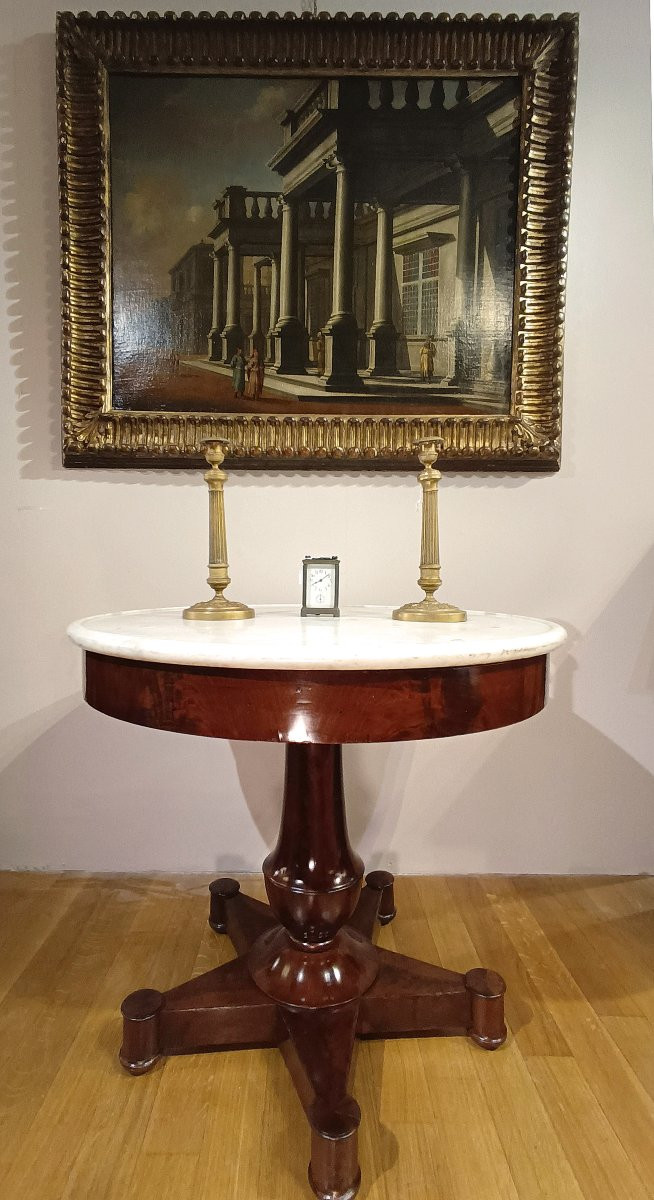TAVOLO ROTONDO IN MOGANO PRIMA META' DEL XIX SECOLO-photo-6
