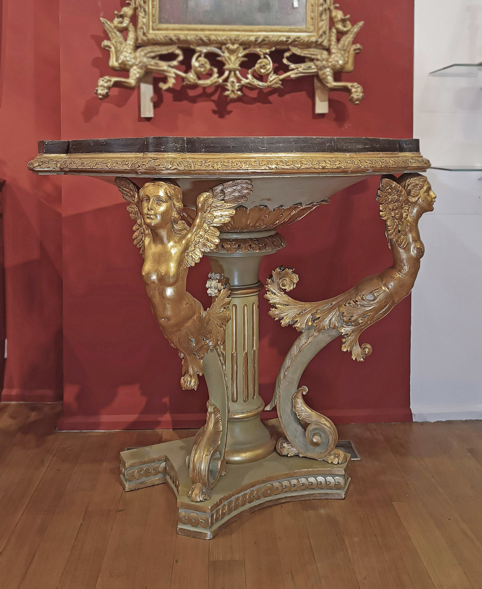 CONSOLLE IMPERO DORATA E DIPINTA PRIMI DEL XIX SECOLO-photo-2