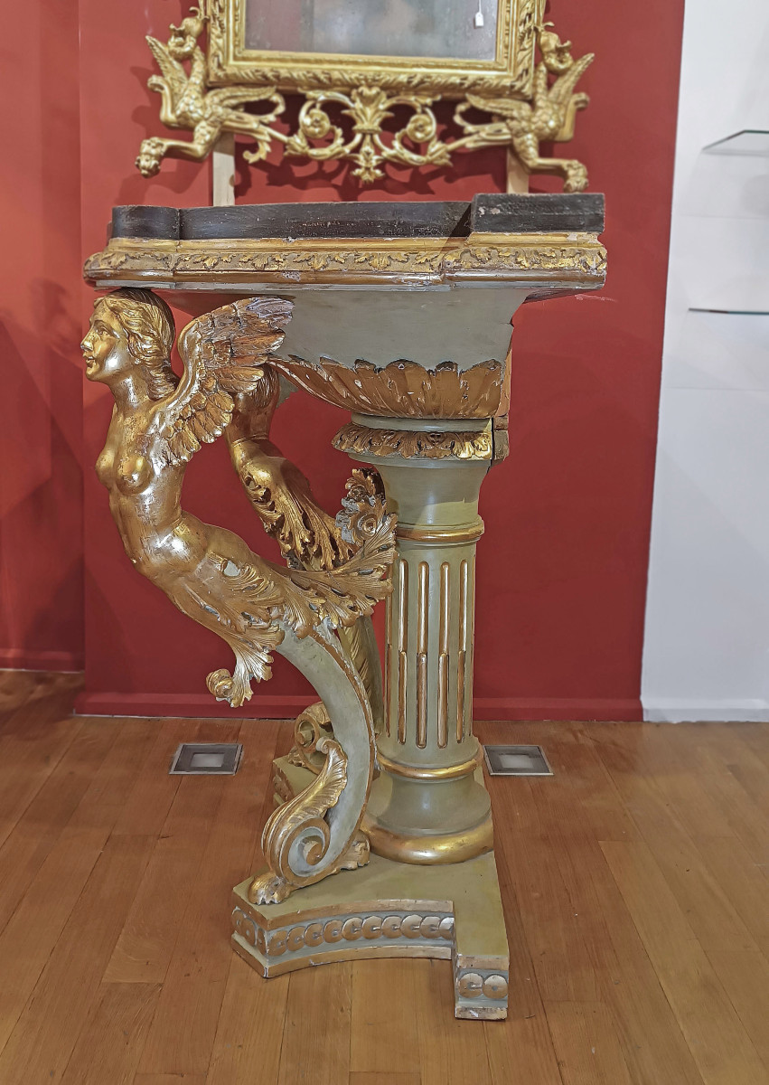 CONSOLLE IMPERO DORATA E DIPINTA PRIMI DEL XIX SECOLO-photo-4