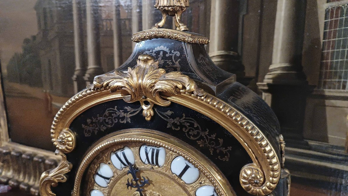OROLOGIO STILE LUIGI XV IN BRONZO DORATO E INTARSI META’ DEL XIX SECOLO -photo-7