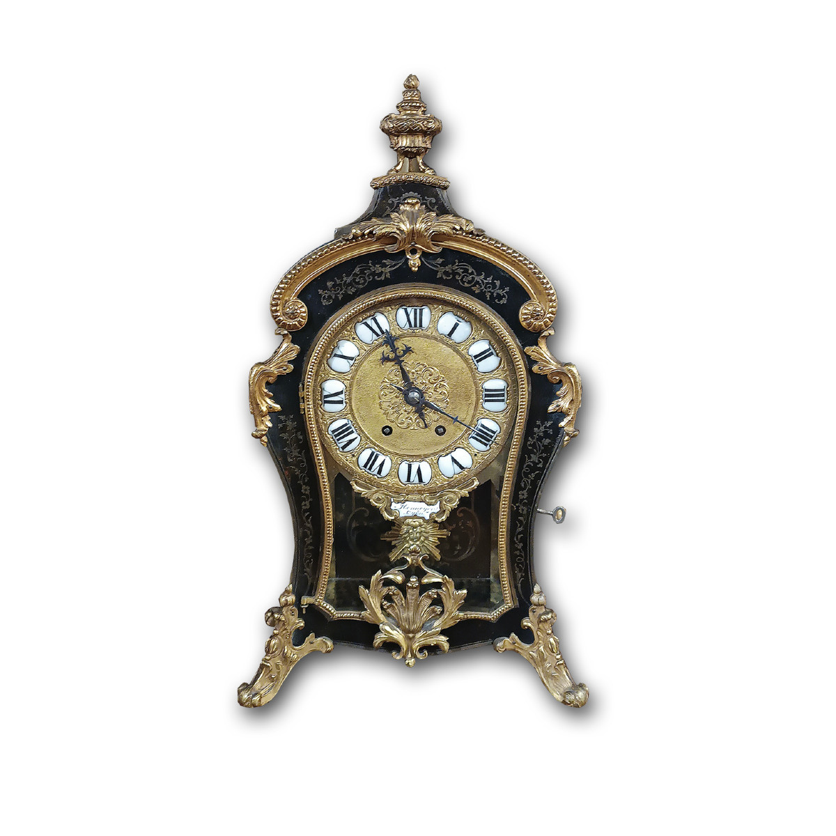 OROLOGIO STILE LUIGI XV IN BRONZO DORATO E INTARSI META’ DEL XIX SECOLO 