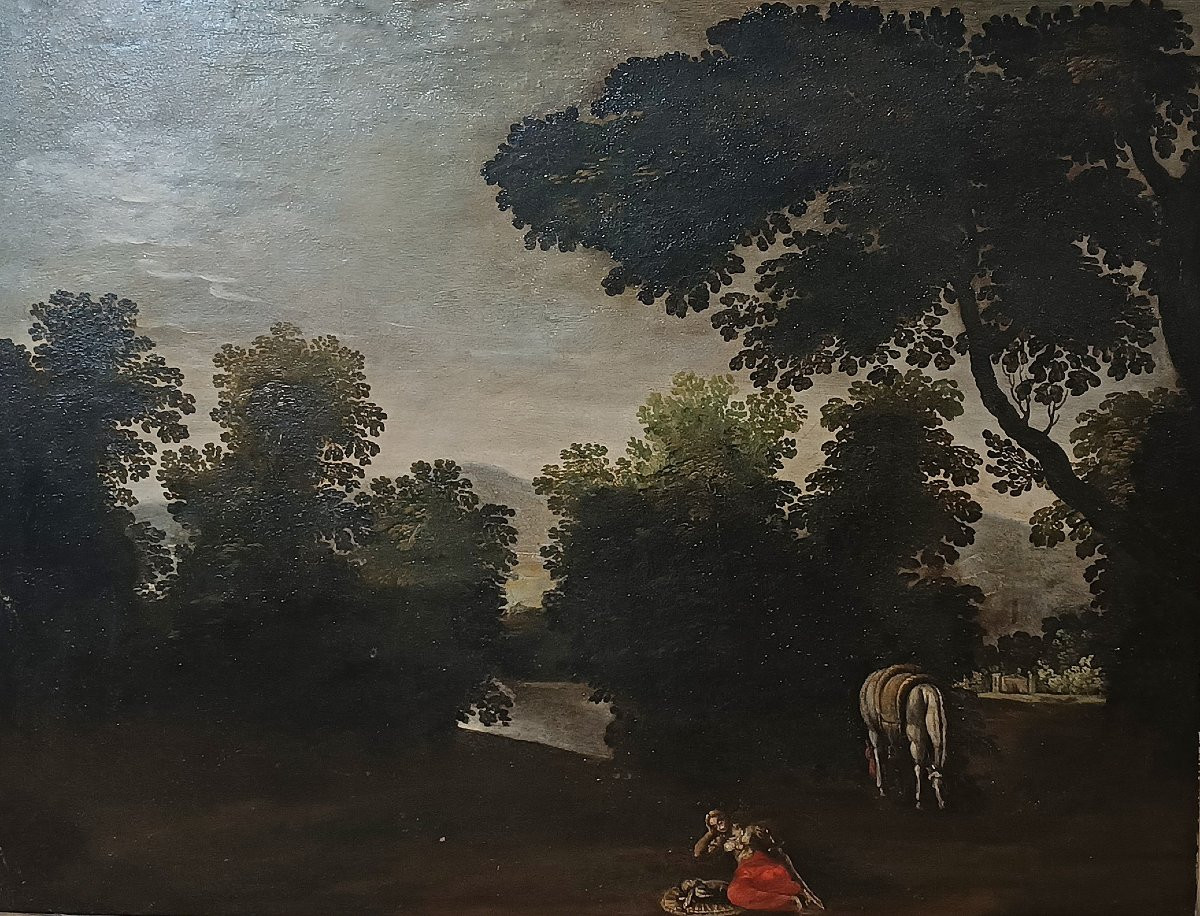 DIPINTO CON PAESAGGIO E FIGURA FINE XVII SECOLO -photo-3