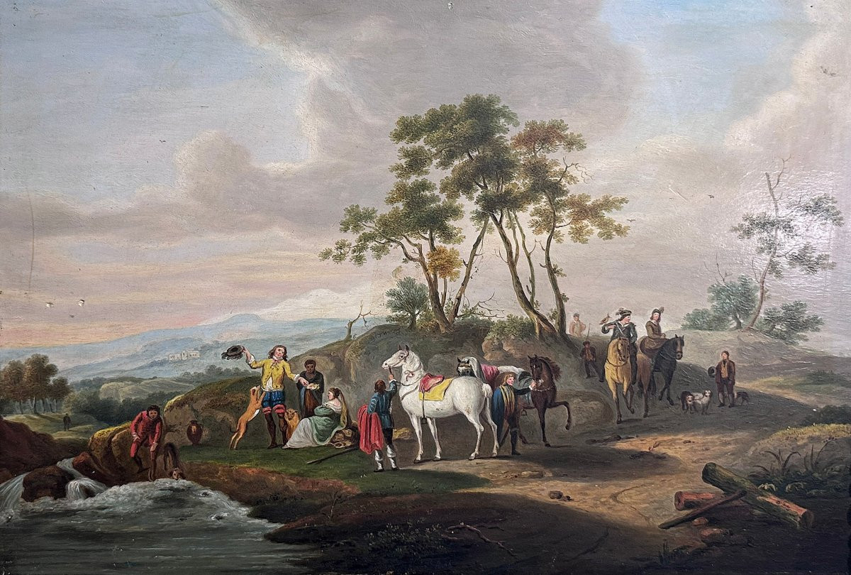 DIPINTO CON SCENA CAMPESTRE PRIMI DEL XIX SECOLO-photo-2