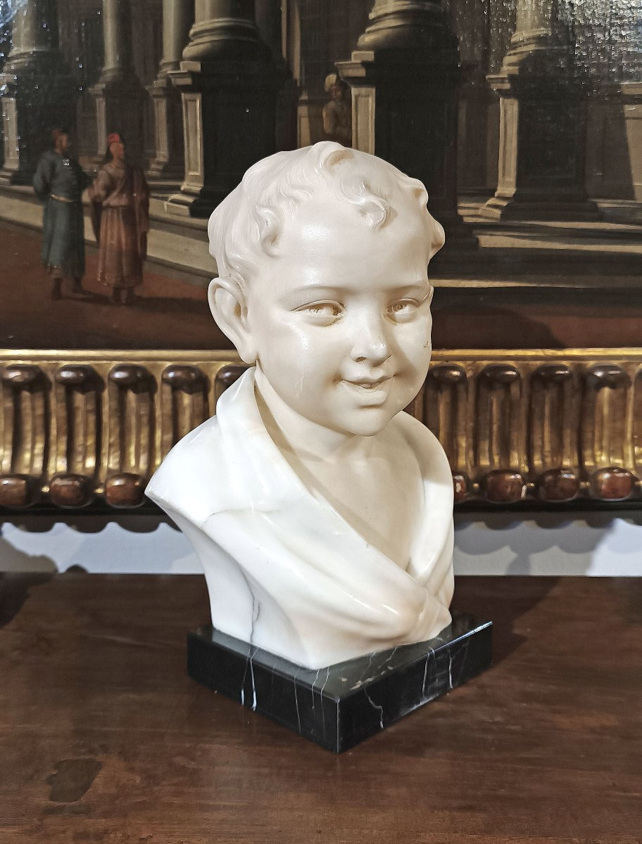 SCULTURA CON BAMBINO SORRIDENTE FINE DEL XIX SECOLO-photo-4