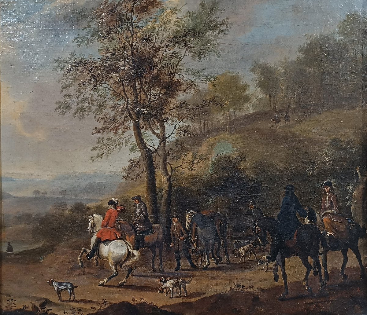 DIPINTO CON SCENA DI CACCIA META’ XVIII SECOLO -photo-2