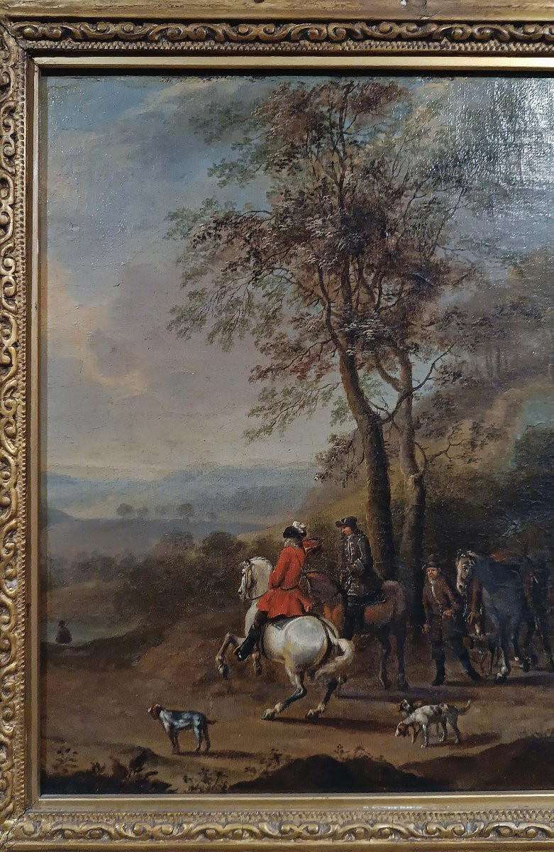 DIPINTO CON SCENA DI CACCIA META’ XVIII SECOLO -photo-3