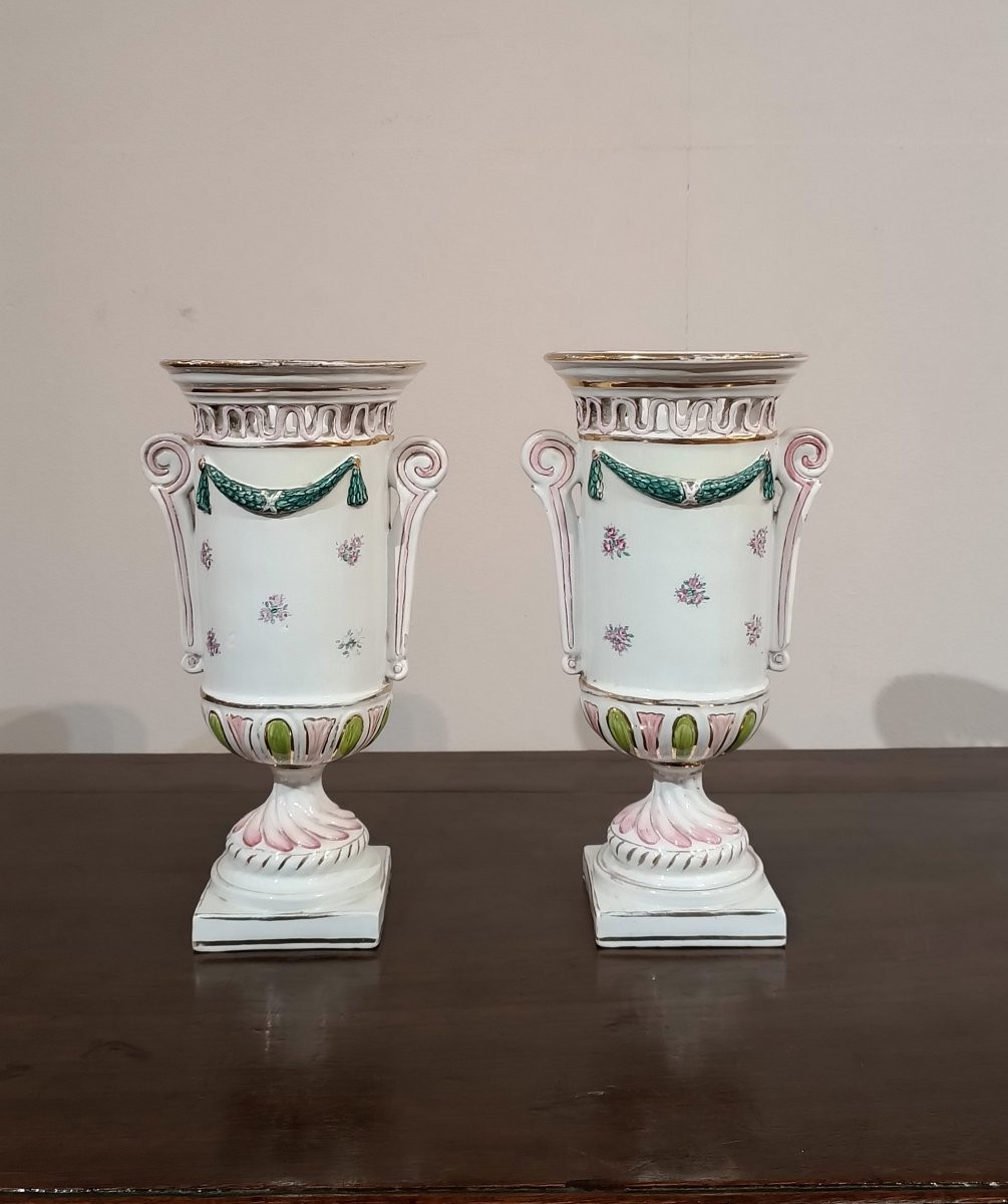COPPIA DI VASI IN PORCELLANA DIPINTA PRIMA META’ XIX SECOLO -photo-1