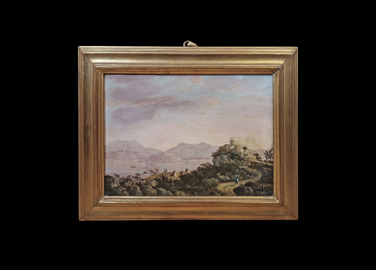 COPPIA DI PICCOLI QUADRI DI PAESAGGI SCUOLA ROMANA META’ XVIII SECOLO -photo-2
