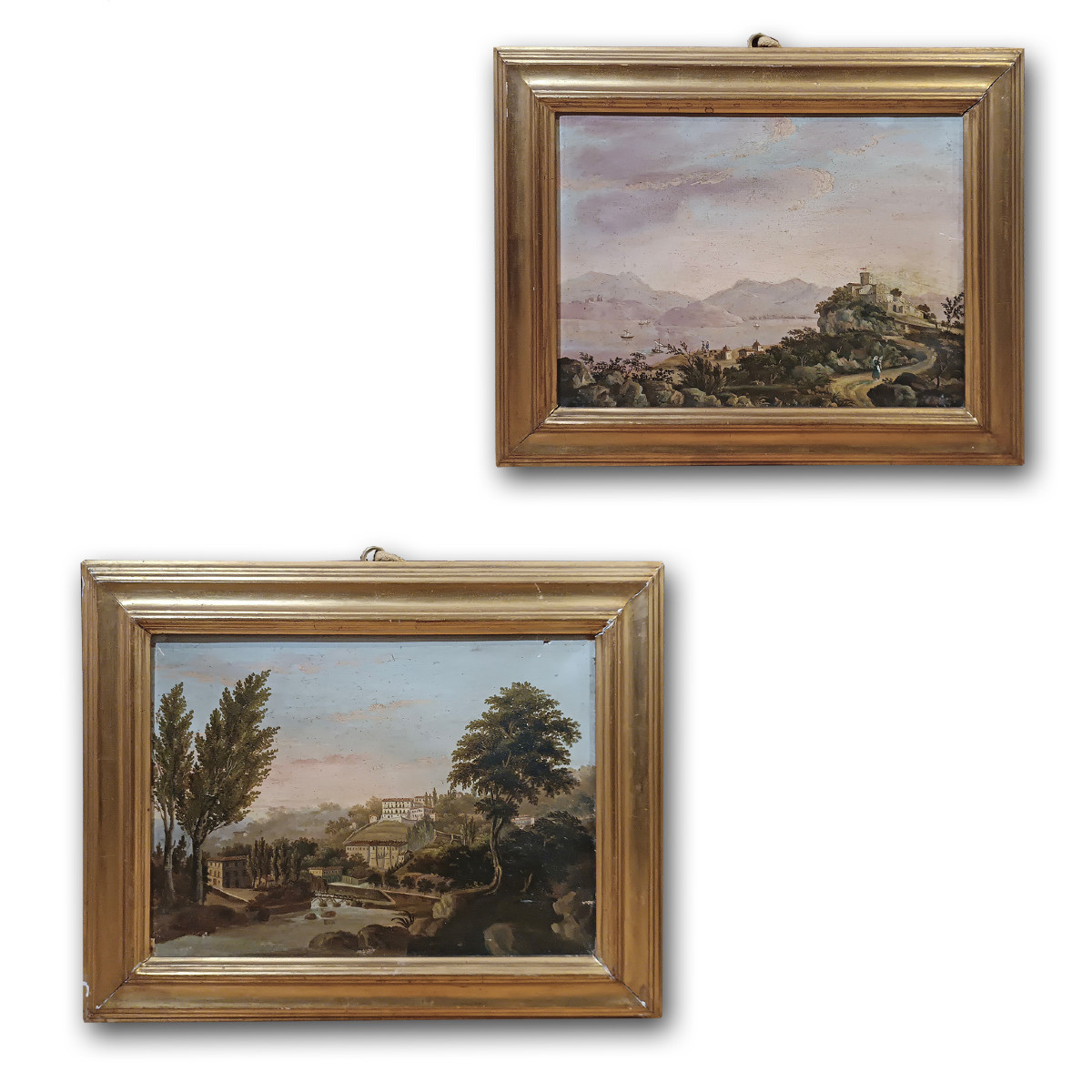 COPPIA DI PICCOLI QUADRI DI PAESAGGI SCUOLA ROMANA META’ XVIII SECOLO 