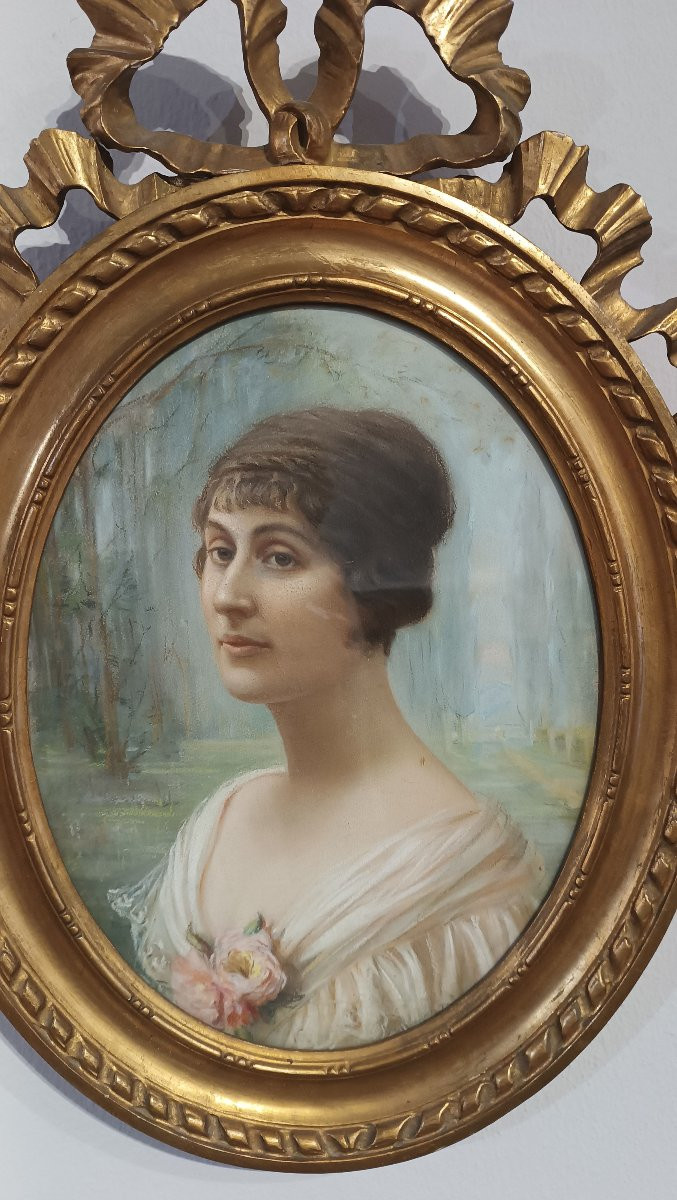 COPPIA DI DIPINTI PASTELLO OVALI FINE XIX SECOLO -photo-4