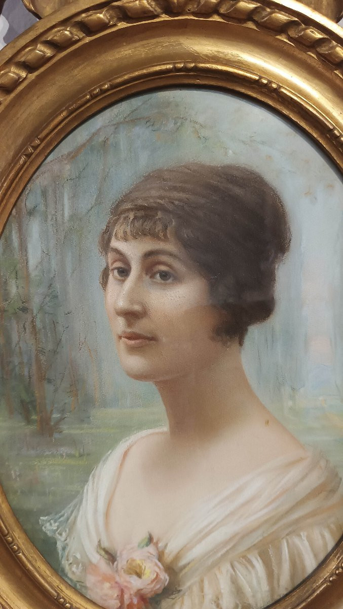 COPPIA DI DIPINTI PASTELLO OVALI FINE XIX SECOLO -photo-1