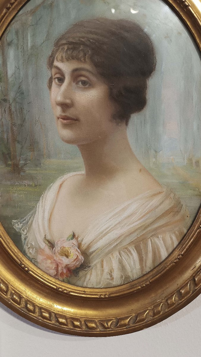 COPPIA DI DIPINTI PASTELLO OVALI FINE XIX SECOLO -photo-2