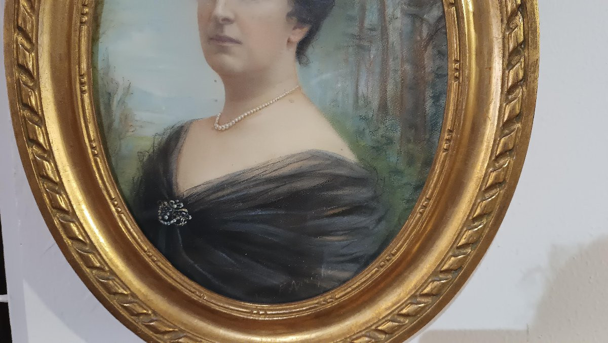 COPPIA DI DIPINTI PASTELLO OVALI FINE XIX SECOLO -photo-4