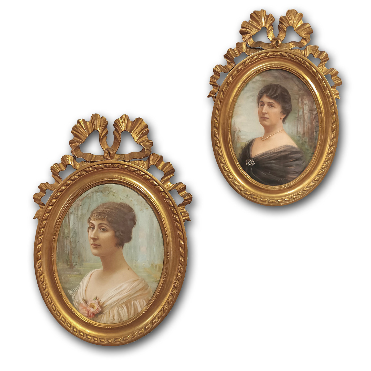 COPPIA DI DIPINTI PASTELLO OVALI FINE XIX SECOLO 