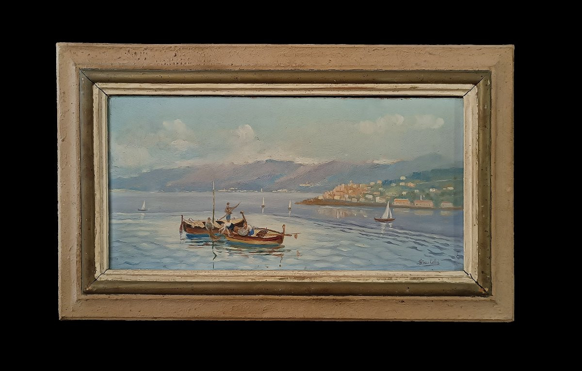 DIPINTO CON MARINA E BARCHE PRIMA META’ XX SECOLO-photo-2