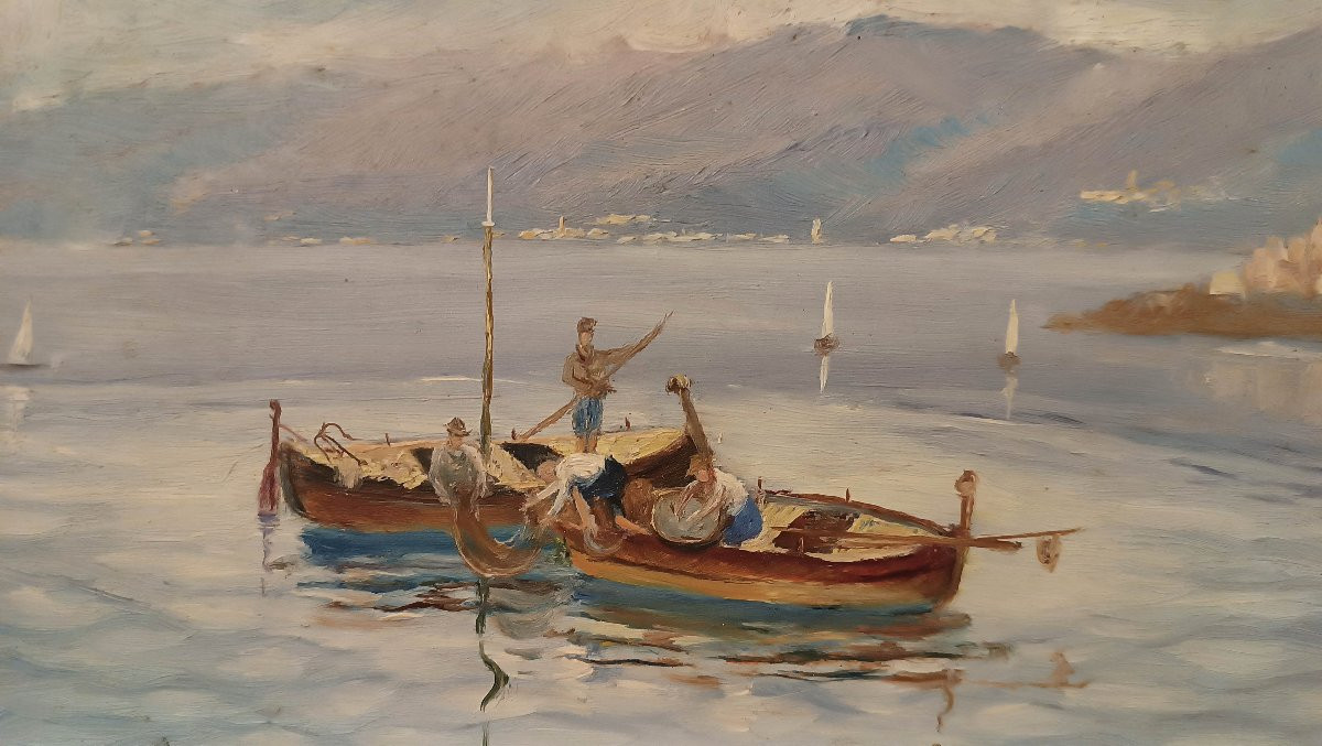 DIPINTO CON MARINA E BARCHE PRIMA META’ XX SECOLO-photo-4