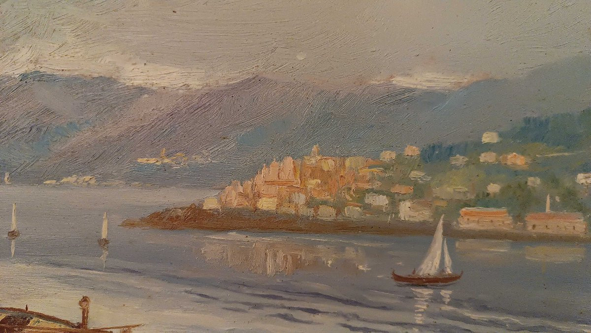 DIPINTO CON MARINA E BARCHE PRIMA META’ XX SECOLO-photo-1
