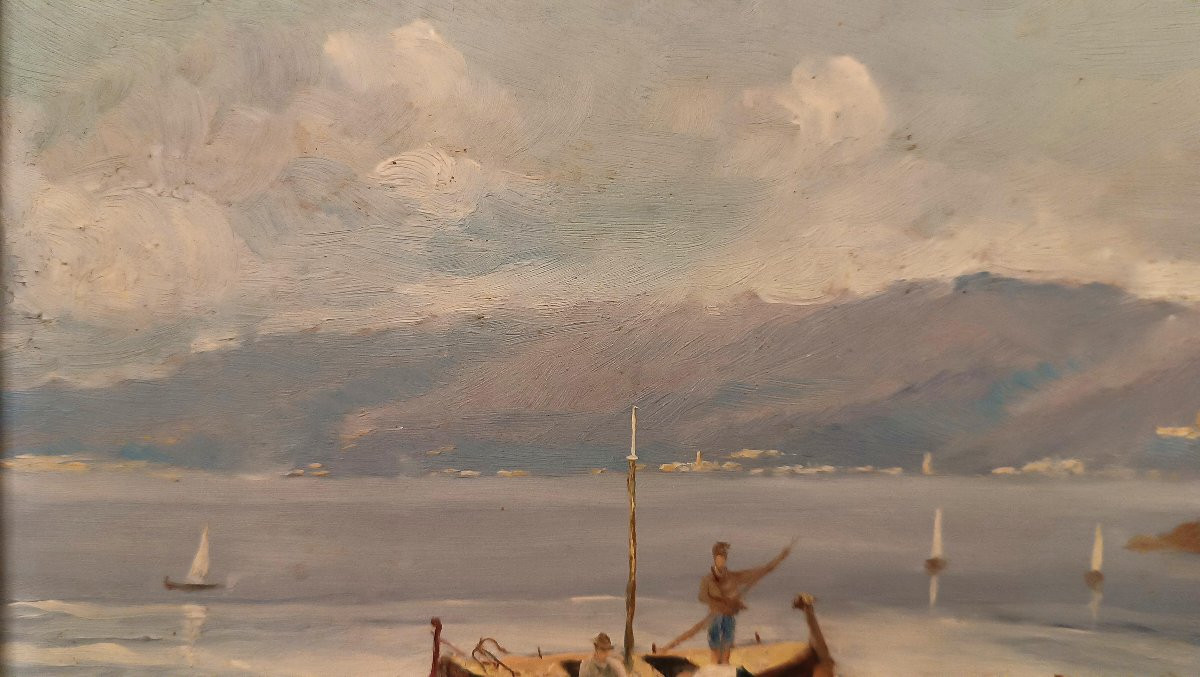 DIPINTO CON MARINA E BARCHE PRIMA META’ XX SECOLO-photo-2