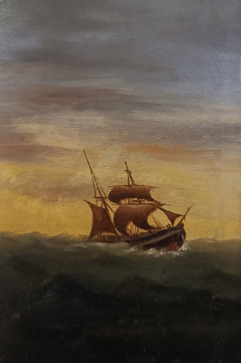 DIPINTO CON MARINA E TEMPESTA FINE XVIII SECOLO -photo-2