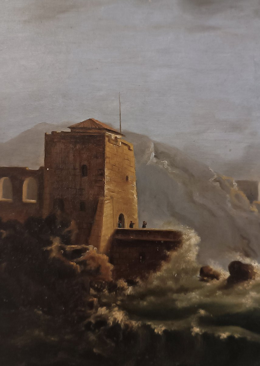 DIPINTO CON MARINA E TEMPESTA FINE XVIII SECOLO -photo-3