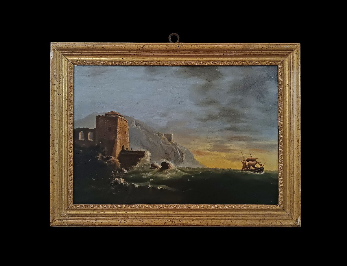 DIPINTO CON MARINA E TEMPESTA FINE XVIII SECOLO -photo-8